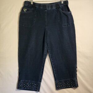 Dream Jeannes by Quacker Factory Woman's Pull On Capris Size Large Blue